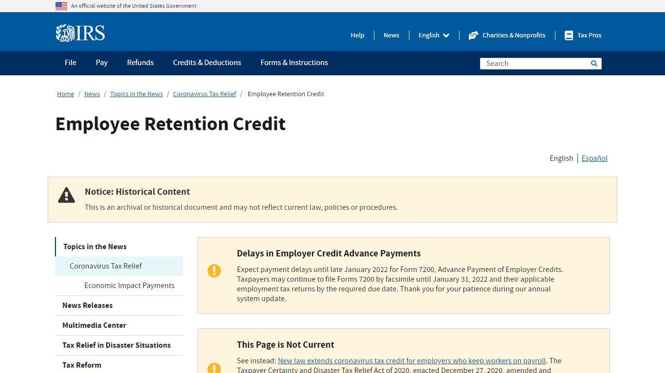 Employee Retention Credit | Internal Revenue Service - IRS tax forms